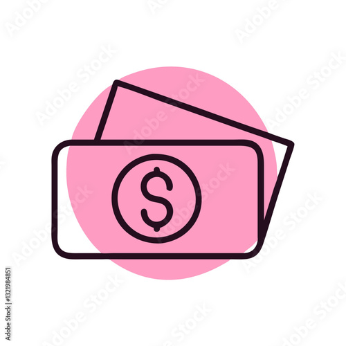 Pink dollar banknotes with minimal outline