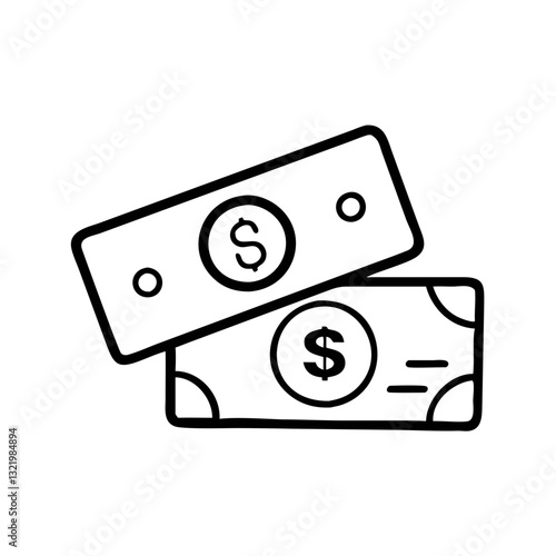 Black and white dollar banknotes icon