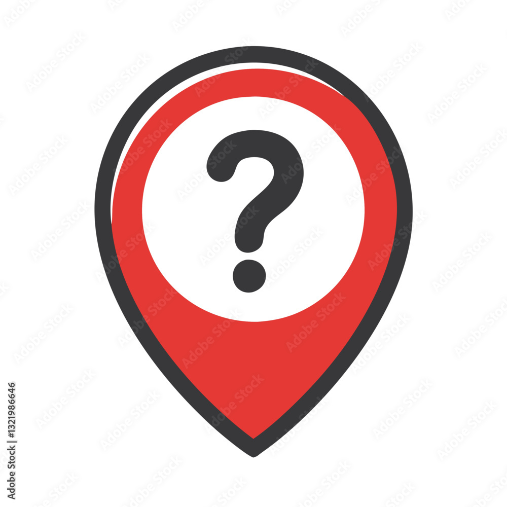 Red location pin with a question mark icon Red location pin with a question mark icon