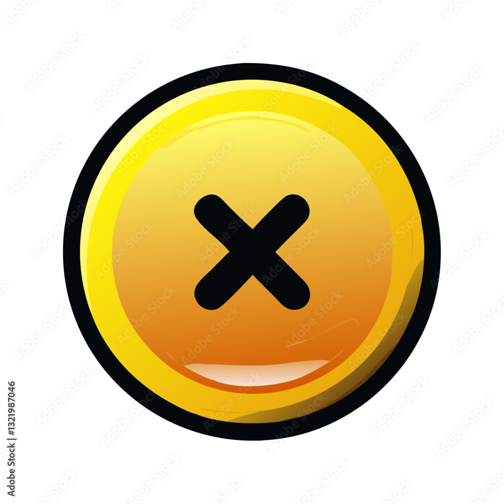 Fototapeta premium Yellow glossy circular cross mark icon