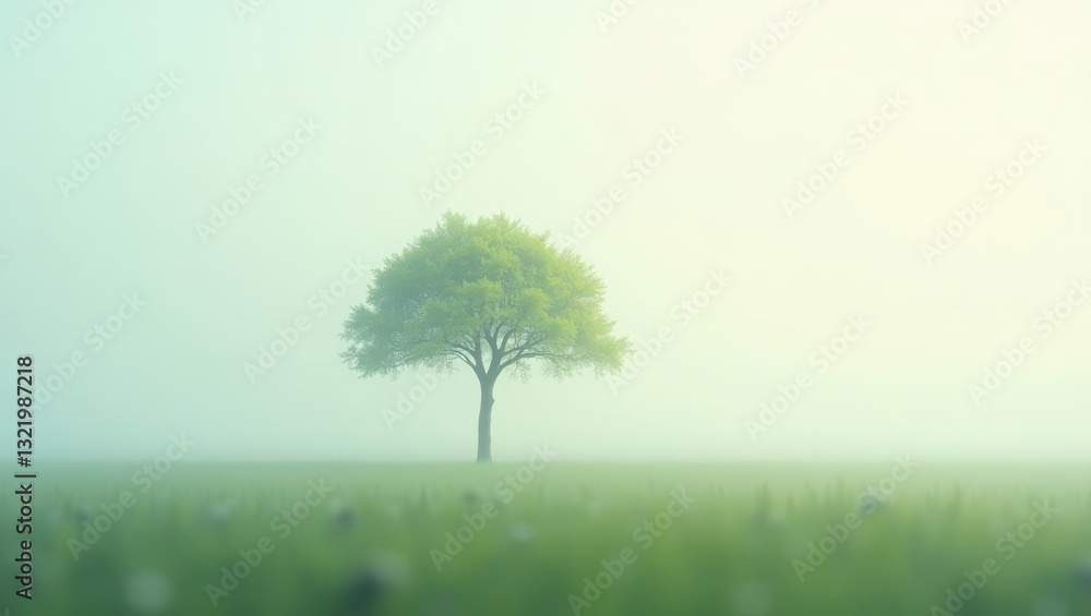 Fototapeta premium Lone Tree in Misty Field