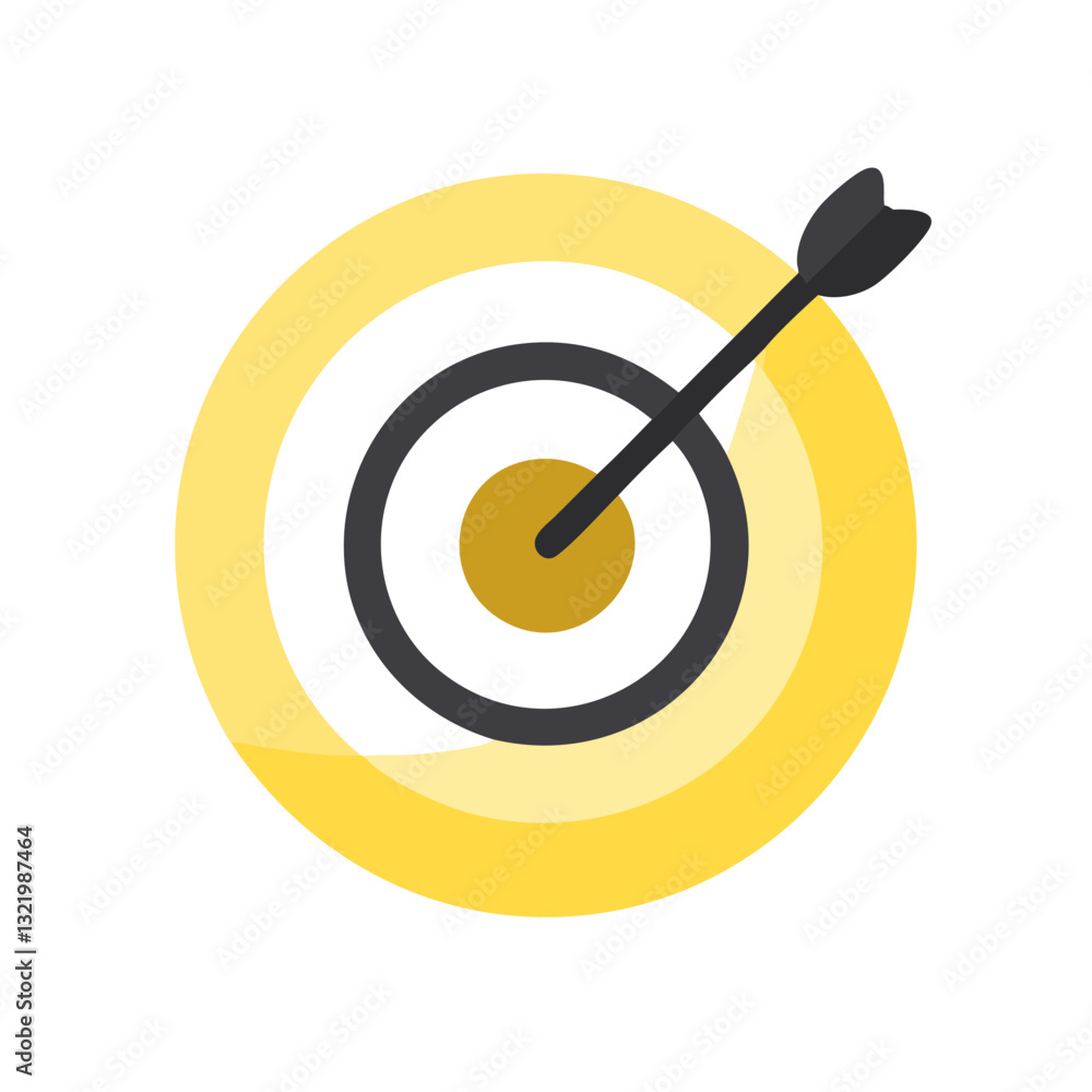 Yellow target icon with dart arrow in center Yellow target icon with dart arrow in center