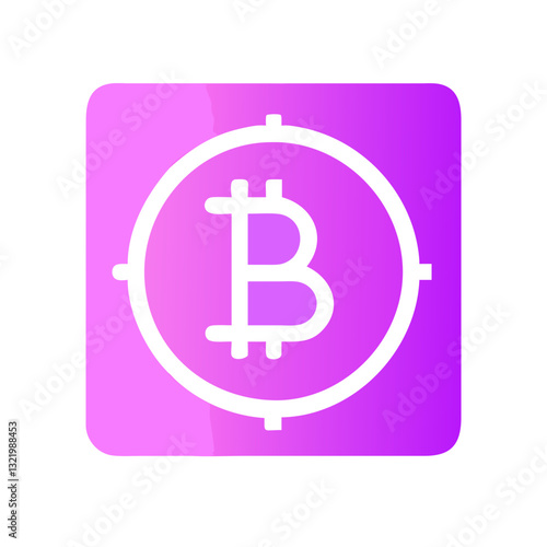 Bitcoin symbol on glowing purple square icon