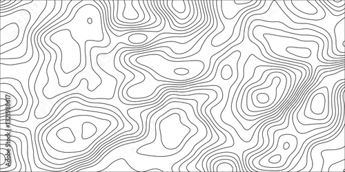 Abstract white contour wave lines topographic background, lines map seamless pattern, modern wallpaper texture and realistic design used for banner and posters, mountain relief geographic pattern.	