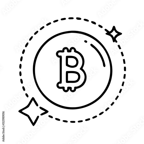 Bitcoin currency icon with sparkle effect