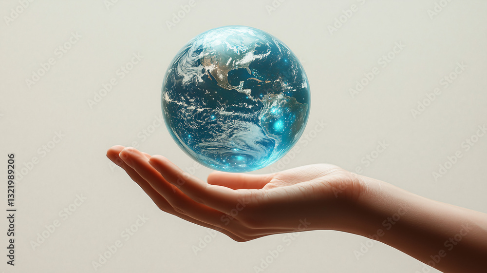 The Earth in Hand: A human hand cradles a miniature glowing Earth globe, emphasizing global connection, care, and the concept of protecting our planet. The Earth in Hand: A human hand cradles a miniature glowing Earth globe, emphasizing global connection, care, and the concept of protecting our planet.