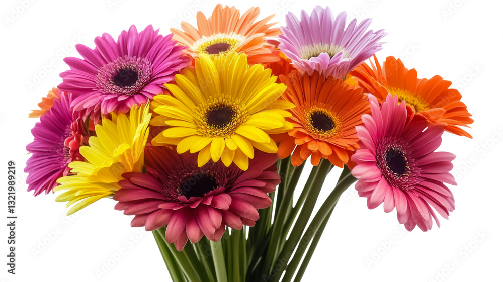 Colorful gerberas bouquet blooming on transparent background Colorful gerberas bouquet blooming on transparent background