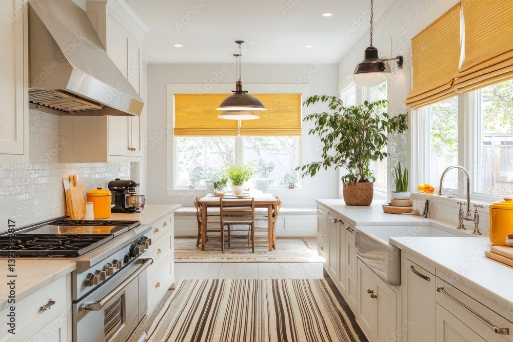 Fototapeta premium Bright Kitchen Interior with White Cabinets and Farmhouse Sink Design