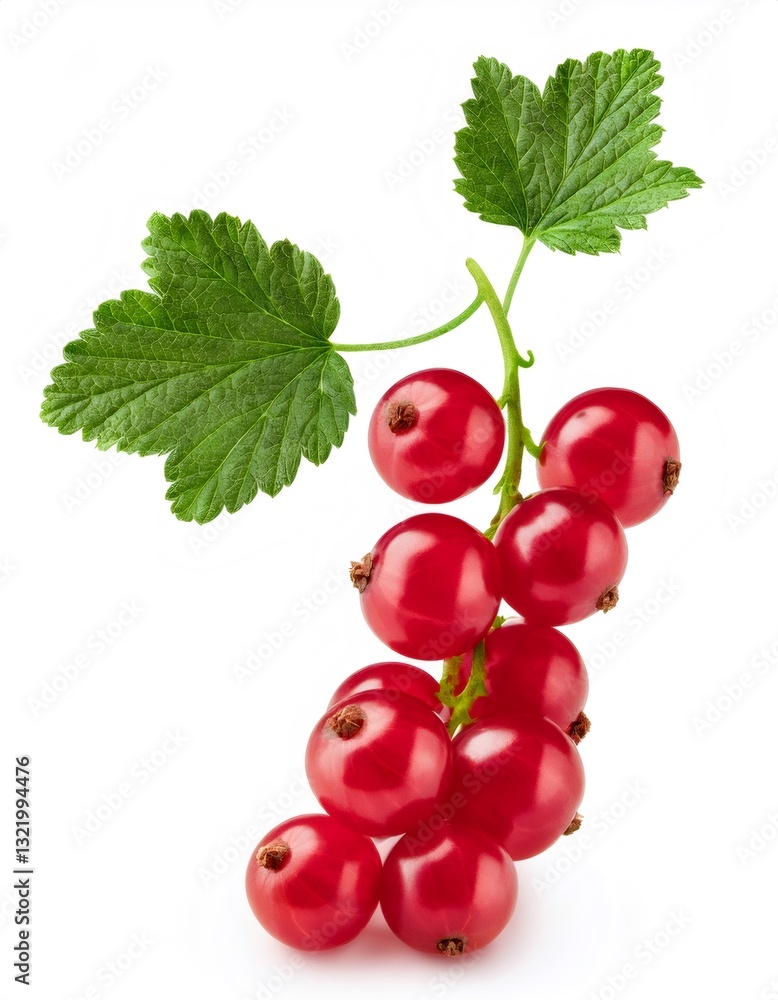 Fresh red currant berries with leaves isolated on a white background Fresh red currant berries with leaves isolated on a white background