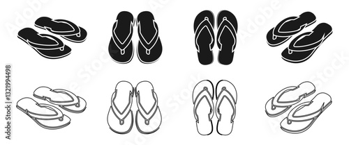 pair of flip flops icon set vector illustration isolated on white background.