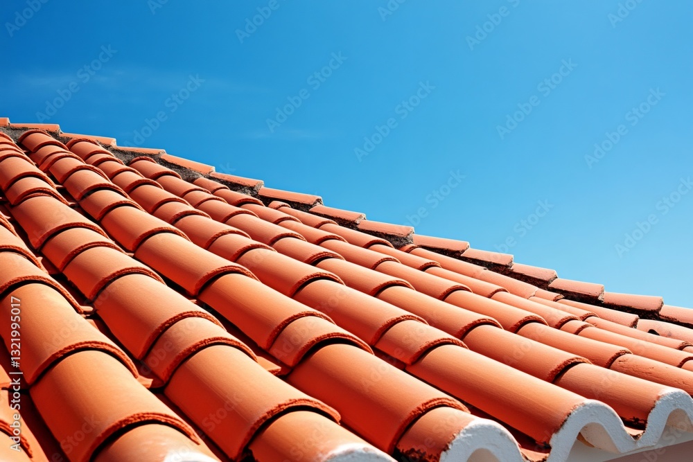 Terracotta roof tiles creating a pattern against a clear blue sky Terracotta roof tiles creating a pattern against a clear blue sky