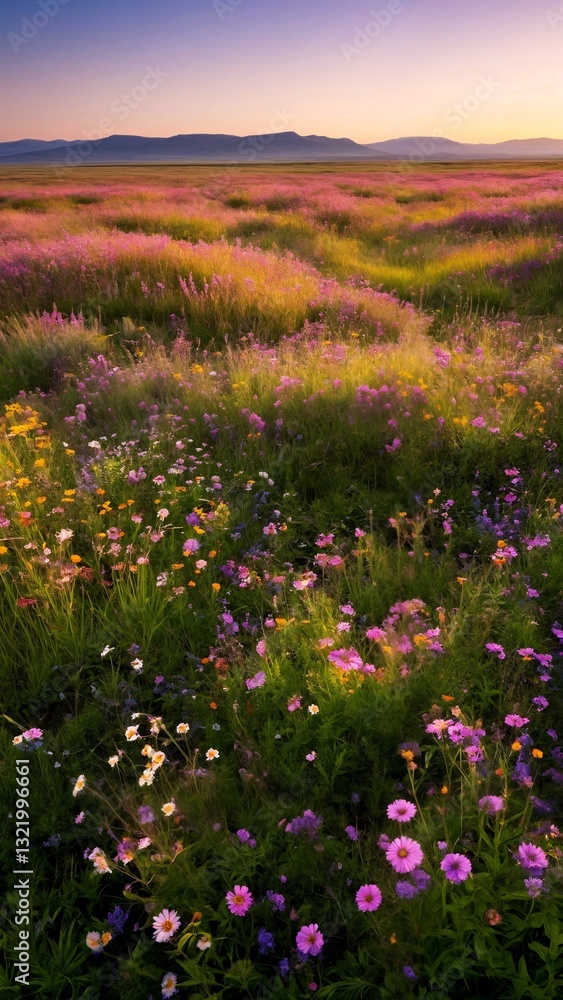 Fototapeta premium A field of wildflowers in the middle of a grassy field.