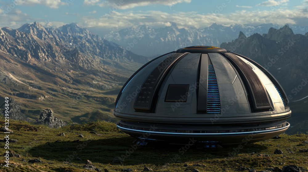 Obraz premium Futuristic Spacecraft on Mountain Peak