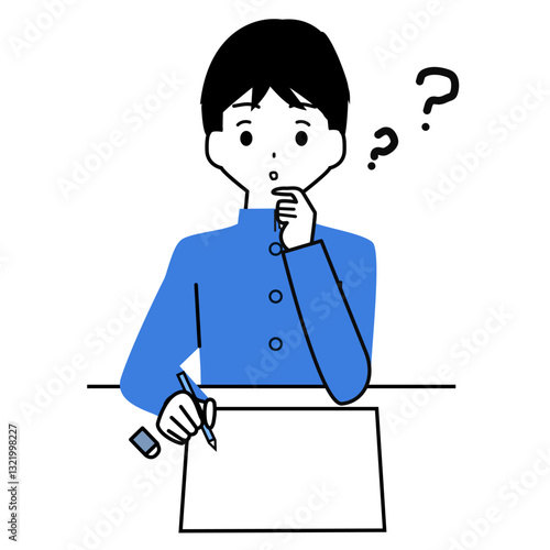 勉強中に考える男の子の学生のイラスト