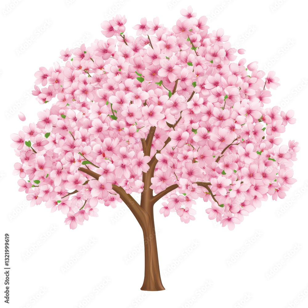 Obraz premium Cherry Blossom Tree: An illustration of a blossoming cherry tree in full bloom, its branches laden with delicate pink flowers, symbolizing spring, renewal, and the ephemeral beauty of nature.