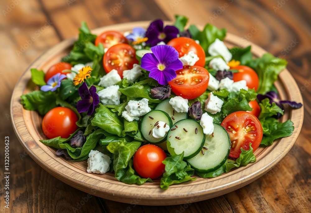 Fresh and colorful salad with mixed greens and toppings Fresh and colorful salad with mixed greens and toppings