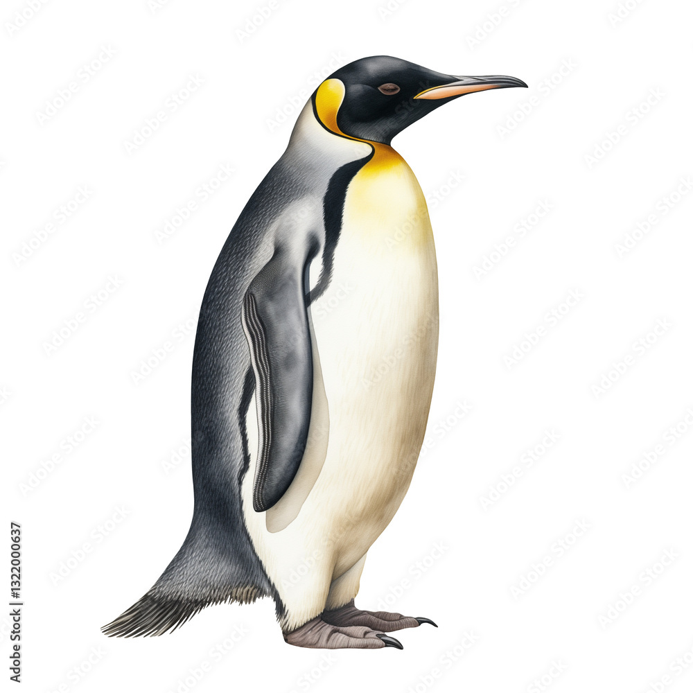 Fototapeta premium Watercolor Isolated Emperor Penguin Standing Tall Seen from the Side