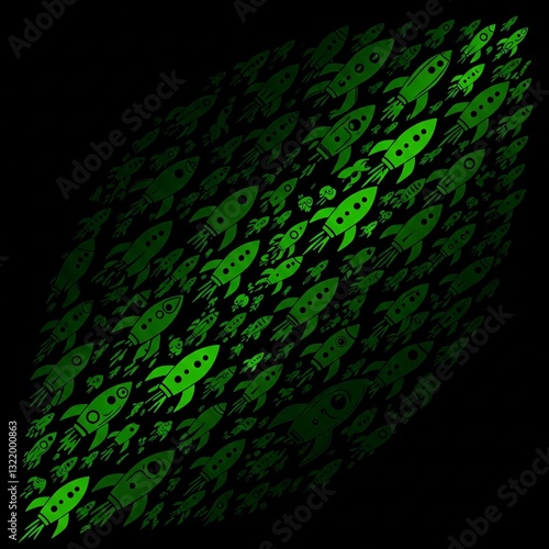 Green rocket print with black background. Ideal image for prints.