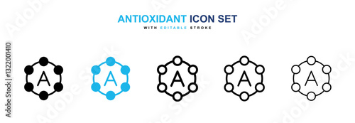 Antioxidant icons vector set in black and blue colors