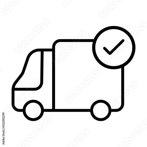 minimalist dispatch truck icon with verified tick for efficient shipment visuals
