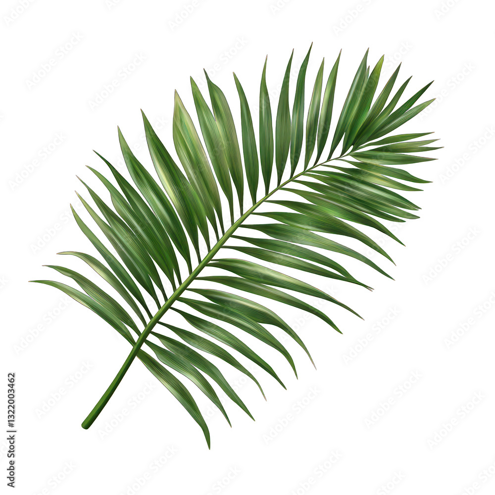 Fototapeta premium Tropical green palm leaf, isolated on transparent background