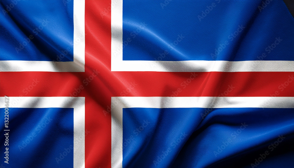 Fototapeta premium National flag of Iceland, silk fabric. Banner for celebrating Independence Day.
