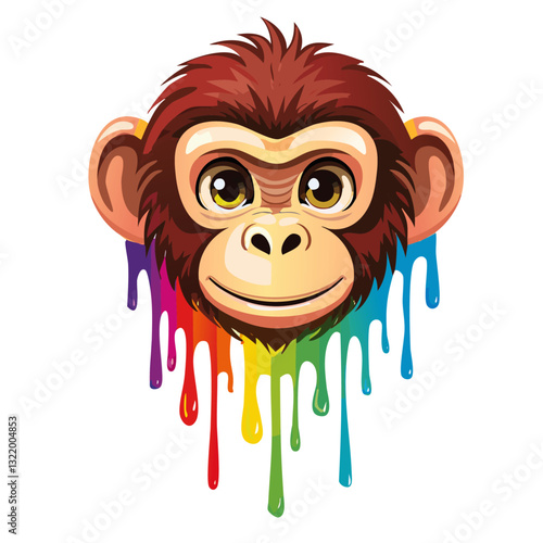 Portrait of a cute monkey, dripping liquid colors vector icon design