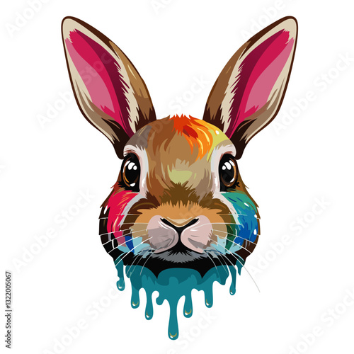 Obraz na płótnie Portrait of a cute rabbit, dripping liquid colors vector icon design w salonie