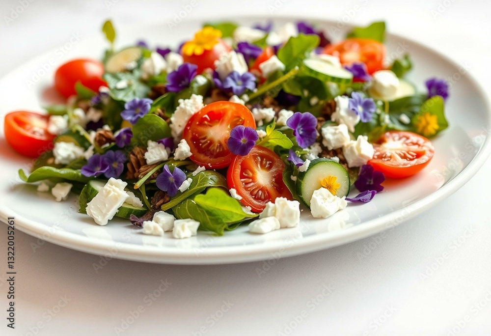 Fresh and colorful salad with mixed greens and edible flowers Fresh and colorful salad with mixed greens and edible flowers