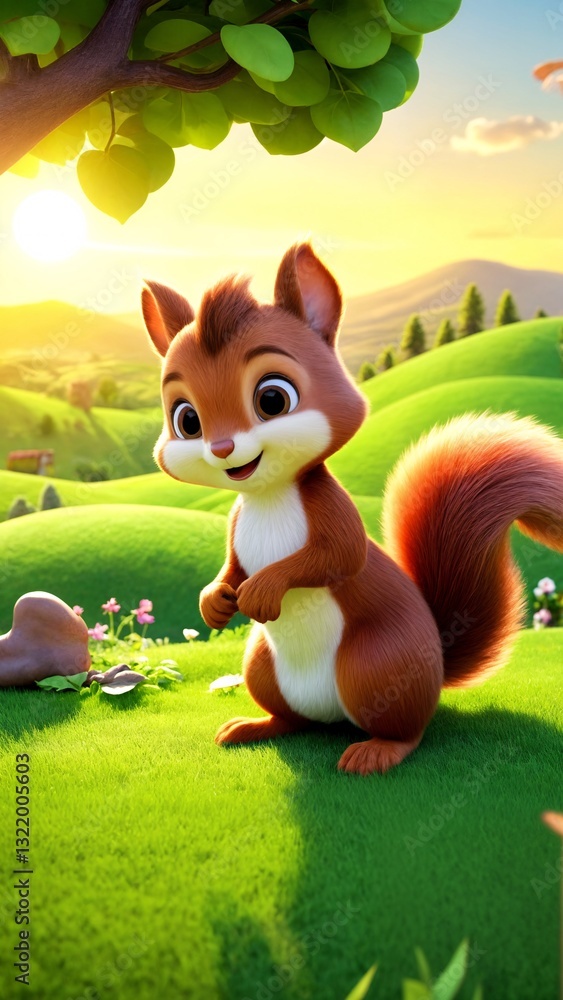 Fototapeta premium A squirrel standing on its hind legs in a grassy field.