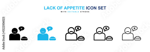 Lack of appetite icons vector set in black and blue colors