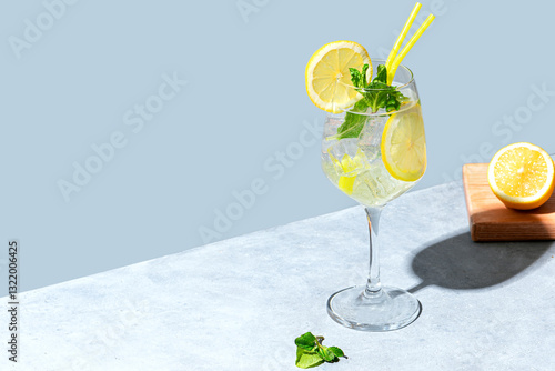 Photos Limoncello Spritzer or Hugo Spritz cocktail drink.