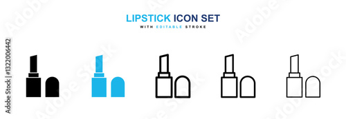 Lipstick icons vector set in black and blue colors