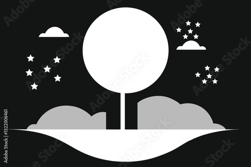 A dreamlike nightscape where the moon appears in its full, glowing glory, casting an enchanting light over the landscape. Perfect for digital artwork, print designs, and home decor.