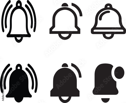 set of bells. Notification bell icon set. Incoming inbox message. Ringing belli con set vector art. New message notification icons collection. 