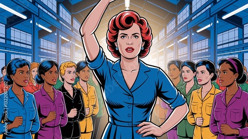 Determined Women Workers in a Factory Setting, Leading the Way