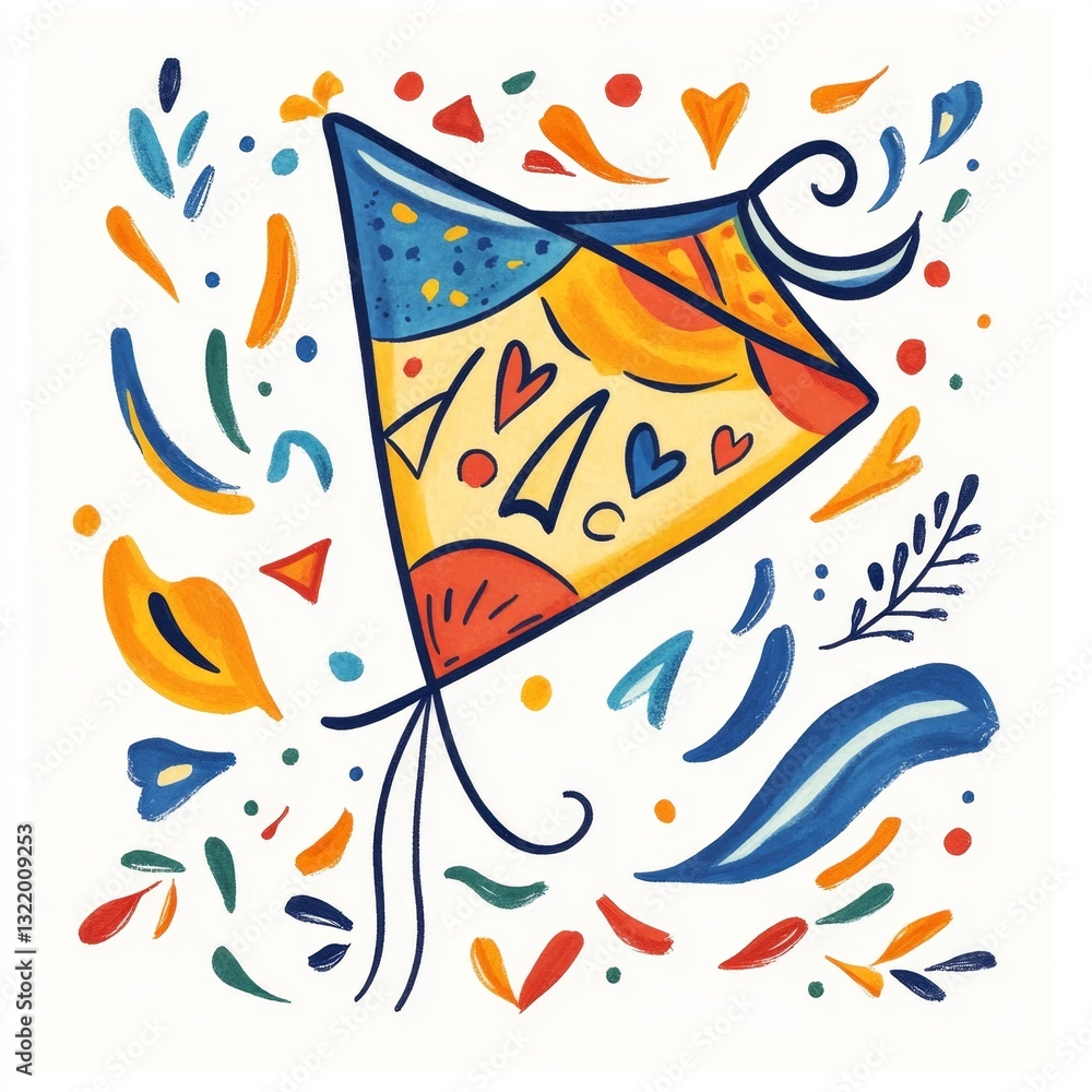 Fototapeta premium Colorful Kite Illustration Artistic Design Fun Summertime Activity Childrens Decor
