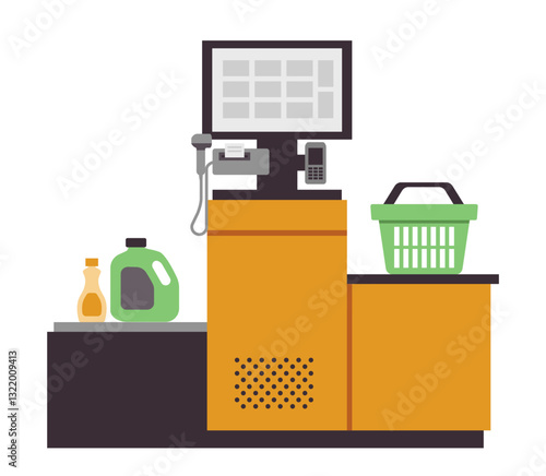 Self-checkout machine in store. Vector illustration