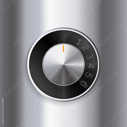 Round adjustment dial on white background realistic set of analogue knobs for level control isolated vector illustration
