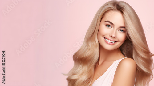 A woman with long blonde hair is smiling