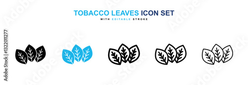 Tobacco leaves icons vector set in black and blue colors