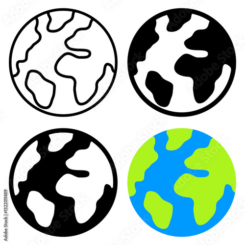 Planet earth or world globe with oceans and water flat vector color icon for apps and websites
