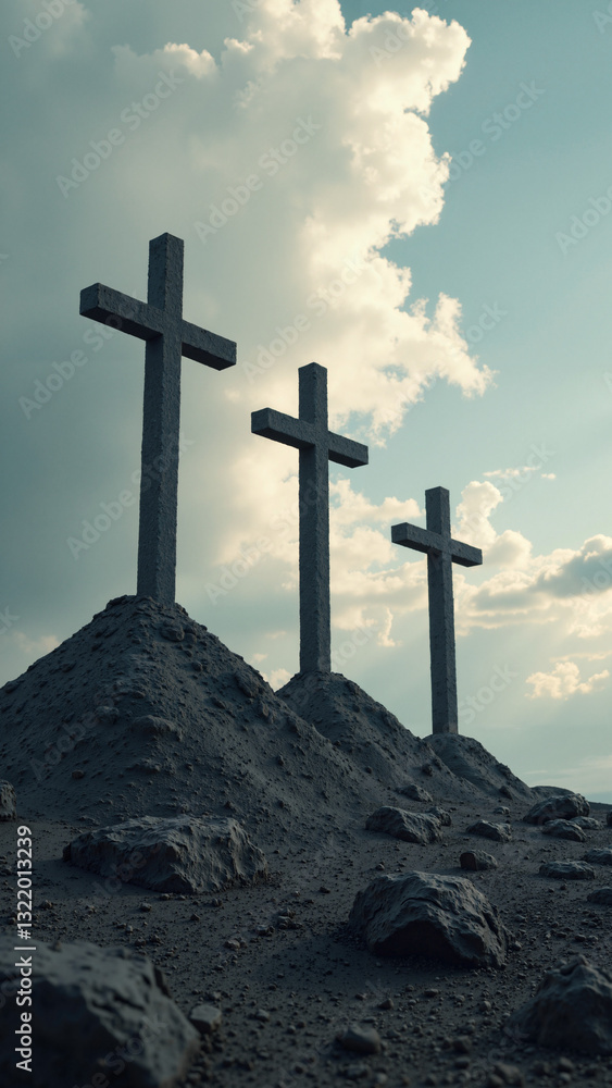 Three Crosses on Golgotha Hill: A Powerful Image for Easter, Good Friday, and Faith-Based Publications Three Crosses on Golgotha Hill: A Powerful Image for Easter, Good Friday, and Faith-Based Publications