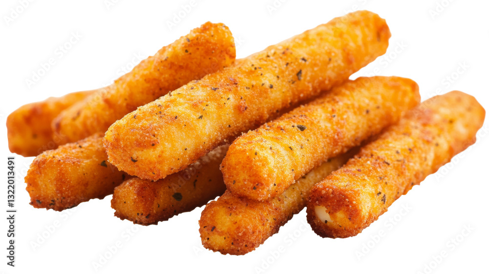 Breaded mozzarella sticks with herbs and spices on transparent background Breaded mozzarella sticks with herbs and spices on transparent background