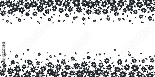 Abstract botany with petal, flower and leaf vector illustration isolated seamless border frame