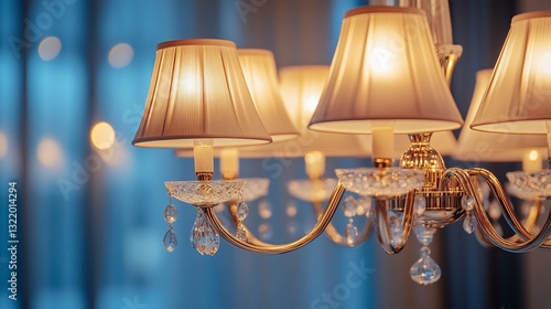 Elegant chandelier with cream shades and crystal accents