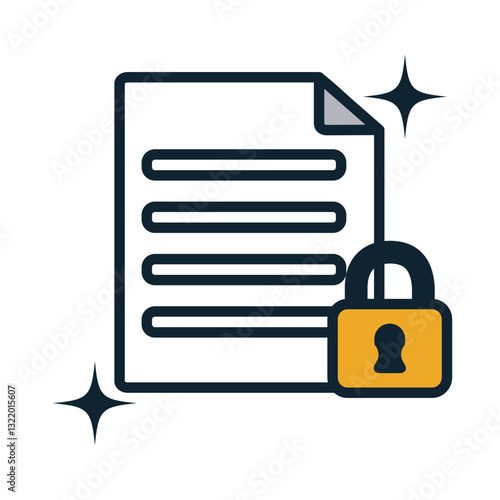 Vector illustration of a secured document with padlock and sparkle effects symbolizing data privacy, file protection, and digital confidentiality