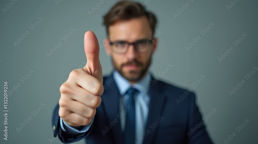 Professional businessman showing thumbs up gesture in a modern indoor setting during daytime, embodying confidence and success in his career journey Professional businessman showing thumbs up gesture in a modern indoor setting during daytime, embodying confidence and success in his career journey