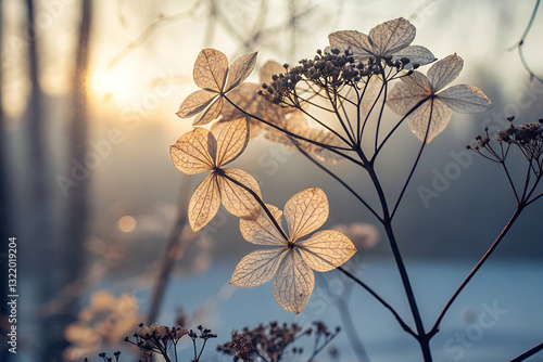 Obraz na płótnie Delicate translucent floral petals illuminated by soft morning light in serene natural landscape, capturing the essence of seasonal beauty and tranquility w salonie