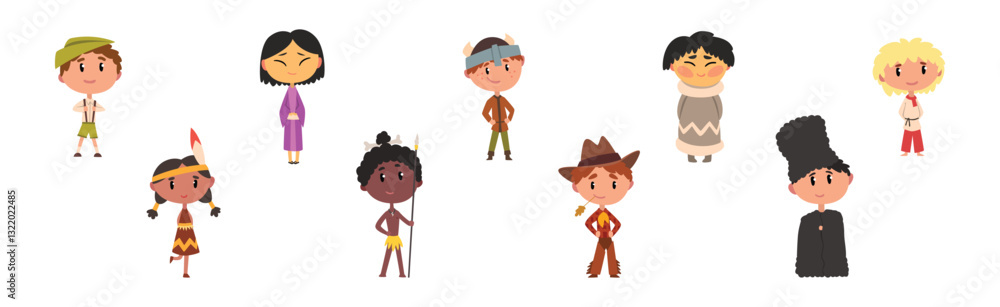 Kids in Traditional National Costume and Dress Vector Set Kids in Traditional National Costume and Dress Vector Set